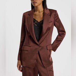 Express Brown Satin One Button Cinched Boyfriend Blazer